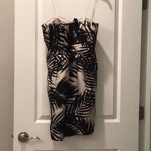 Strapless fern print cocktail dress.